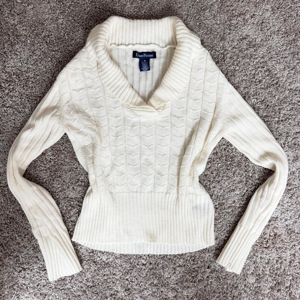Brandy-melville Women's Cream and White Jumper